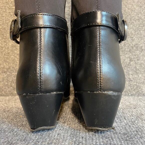 Kenneth Cole Reaction Tip Dress Black Knee High Stretch Boots Womens 8 Wedge - Picture 6 of 10